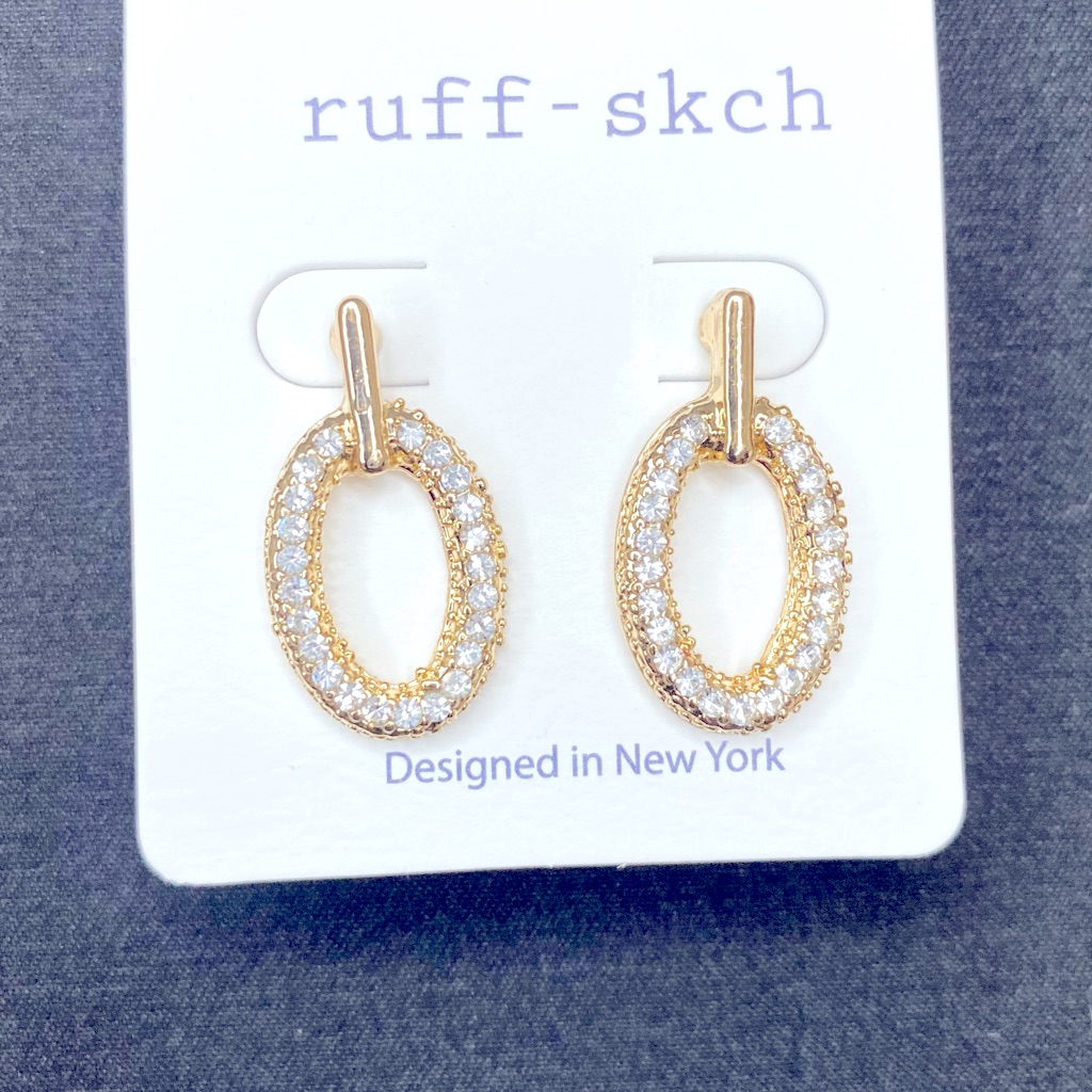 Sparkly Oval Gold Post Earrings.